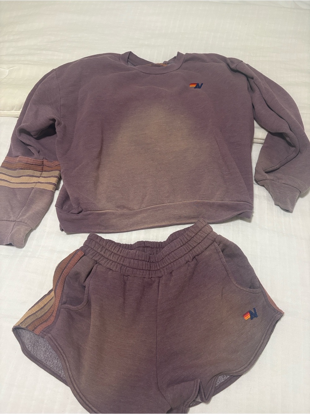 Aviator Nation Faded mocha crew and shorts set
